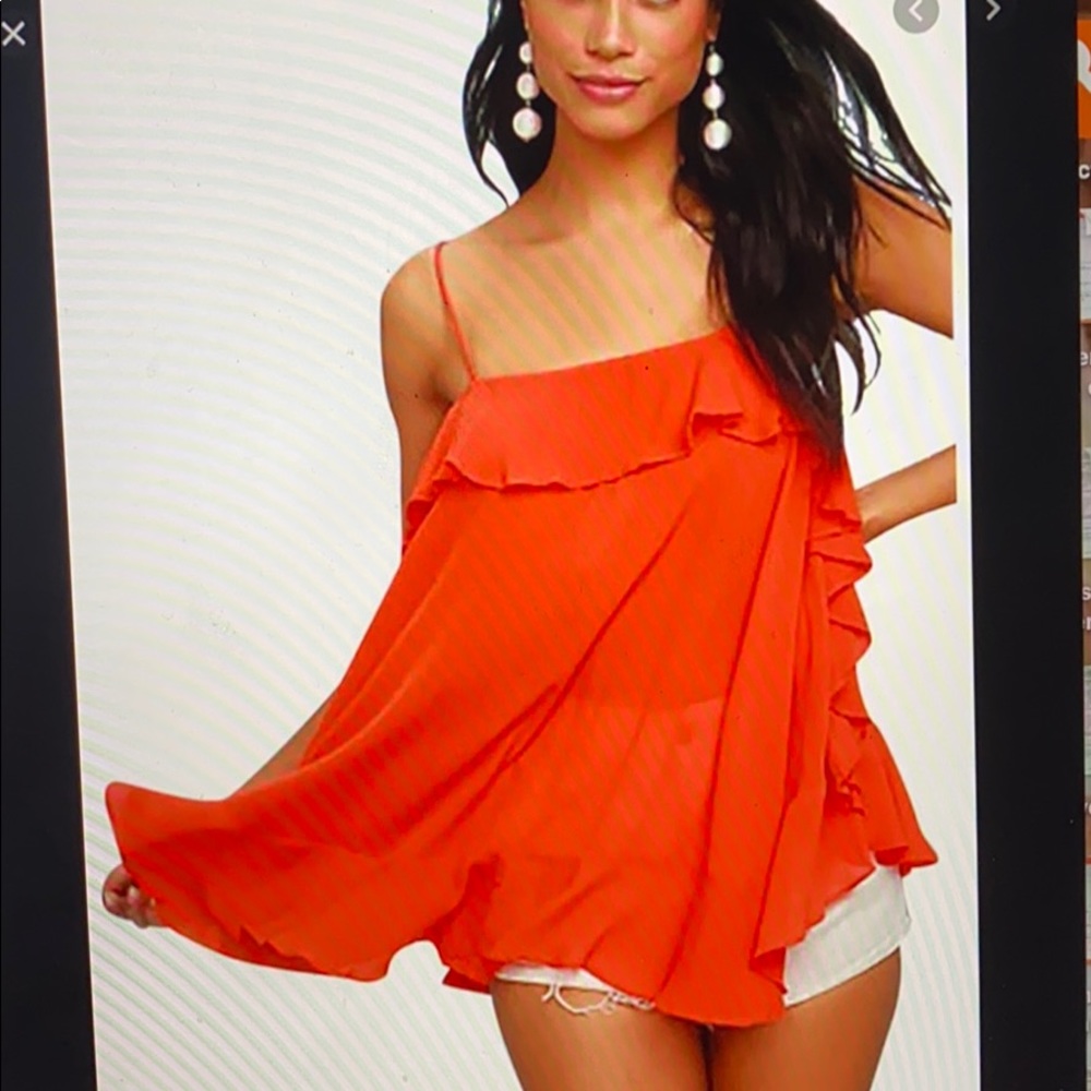 Free People Orange Red Ruffled Tank